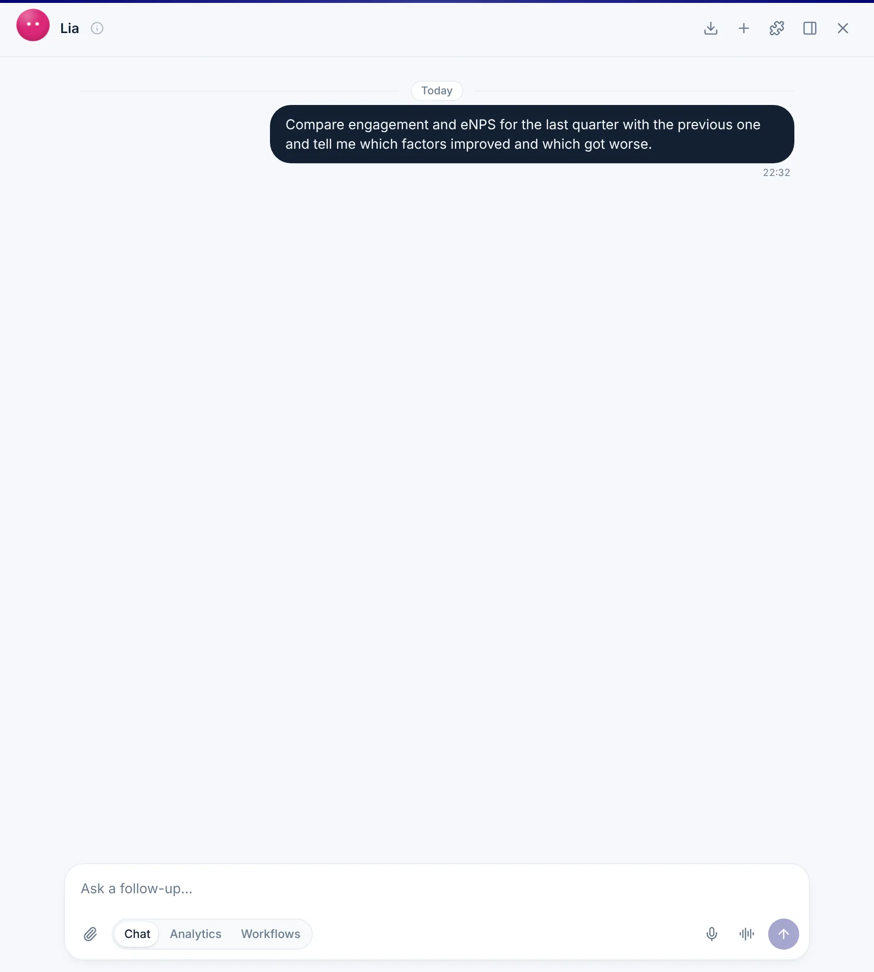 Lia, Nailted's AI, compares engagement and eNPS across two quarters
