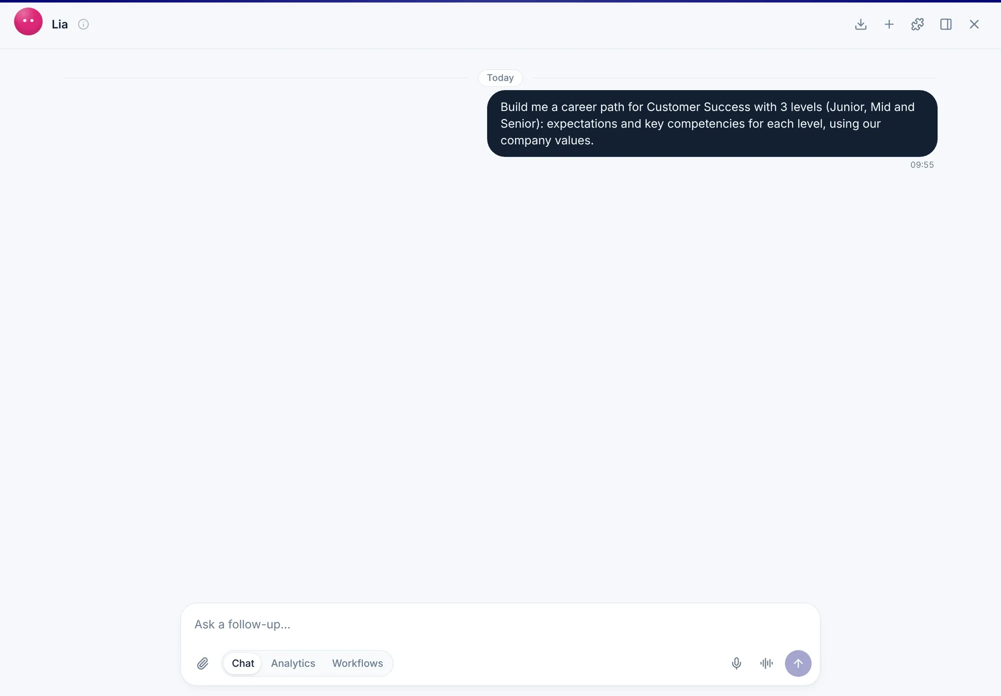 Lia, Nailted's AI, prepares a Customer Success career path with expectations and competencies by level
