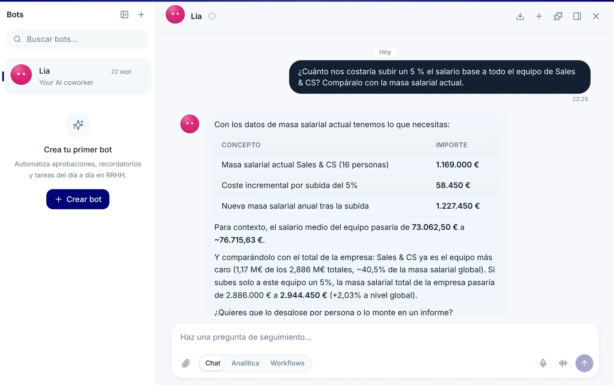 Lia, la agente de IA de Nailted, trabajando