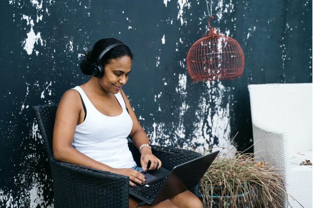 Remote worker works at home.