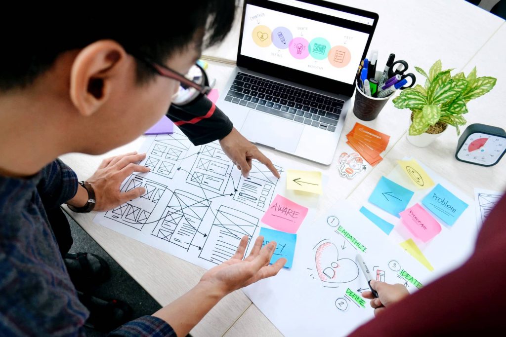 An HR manager working on the employee lifecycle with sticky notes