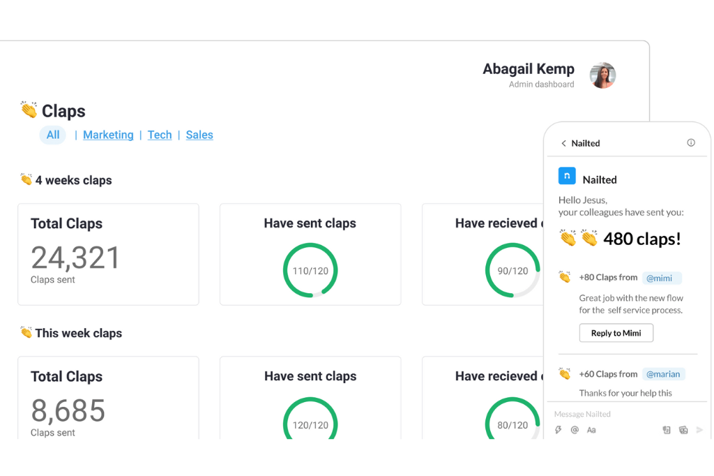Employee recognition feature within the Nailted app