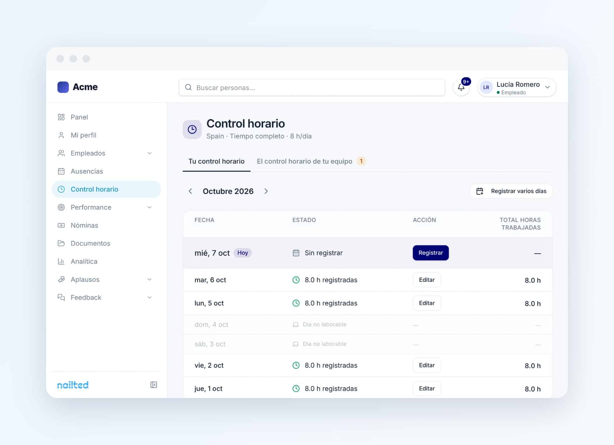 Control horario de Nailted
