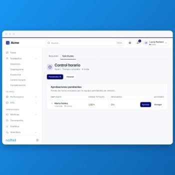 Aprobación de partes de horas en el control horario de Nailted